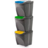 JUEGO DE 3 CUBOS DE RECICLAJE -75 LITROS DE COMPARTIMENTO- GRIS