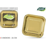 SET-3 PLATO CARTON ORO CUAD. 26CM ALGON