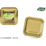 SET-10 PLATO CARTON ORO CUAD. 23CM ALGON