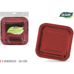 SET-3 PLATO CARTON ROJO CUAD. 26CM ALGON