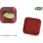 SET-12 PLATO CARTON ROJO CUAD. 18CM ALGON